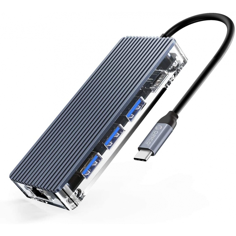 

Многофункциональная док-станция Orico WB-8P-GY, USB Type-C->USB3.0 Тип-A х 3, HDMI х 1, Type-C х 1 (с PD 20В/5А), TF и SD х 1, RJ45 х 1, серый, WB-8P-GY
