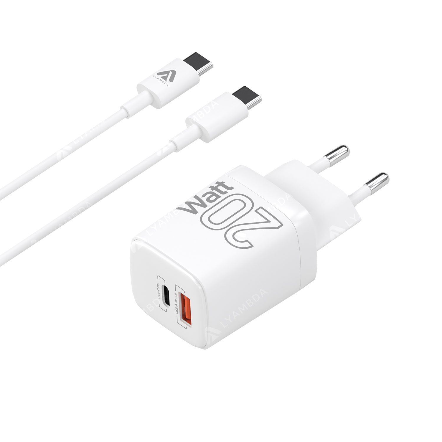 

Сетевое зарядное устройство Lyambda LS-D20 20W, 1USB, USB type-C, Quick Charge, PD, 3A, белый, USB Type-C - USB Type-C, LS-D20