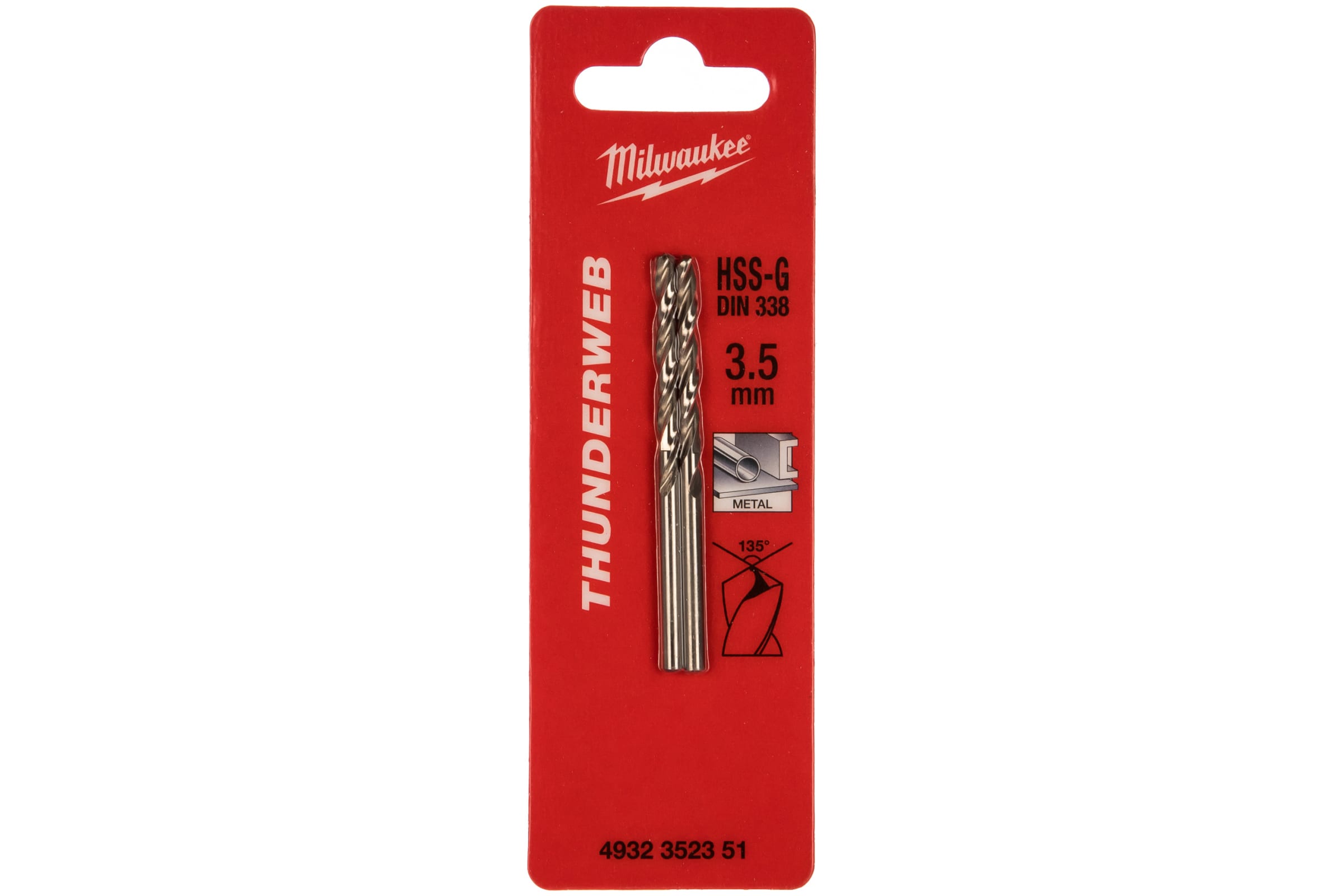 

Сверло ⌀3.5мм x 70мм/39мм, HSS-G, по металлу, Milwaukee, 2шт. (4932352351)