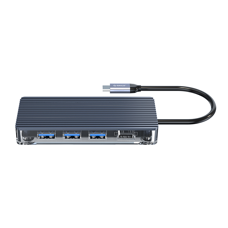 Концентратор Orico WB-6RJ, 3xUSB 3.0, 1 (для питания)xUSB-C, серый + HDMIх1, RJ45х1 (WB-6RJ-GY)