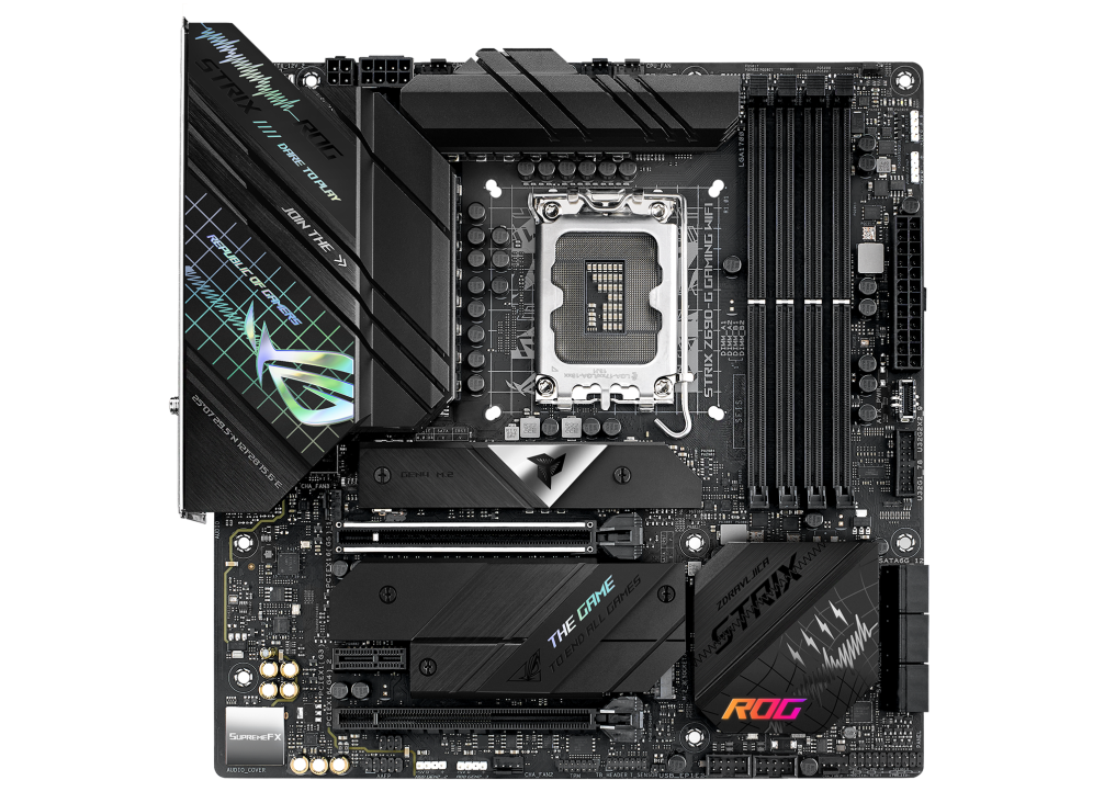 

Материнская плата ASUS ROG STRIX Z690-G GAMING WIFI, Socket1700, Intel Z690, 4xDDR5 DIMM, 2PCI-Ex16, 6SATA3, 7.1-ch, 2.5GLAN, 9 USB 3.2, 2 USB Type-C, HDMI, DP, mATX, Retail, ROG STRIX Z690-G GAMING WIFI