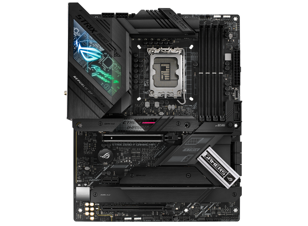 

Материнская плата ASUS ROG STRIX Z690-F GAMING WIFI, Socket1700, Intel Z690, 4xDDR5 DIMM, 2PCI-Ex16, 6SATA3, 7.1-ch, 2.5GLAN, 9 USB 3.2, 2 USB Type-C, HDMI, DP, ATX, Retail, ROG STRIX Z690-F GAMING WIFI