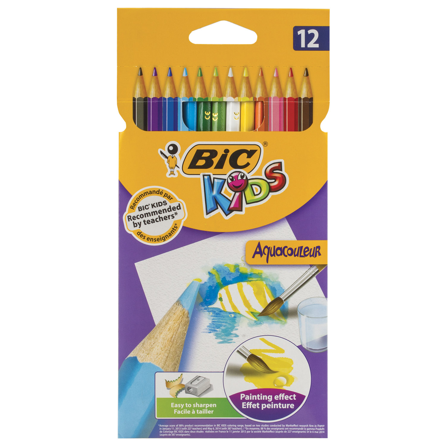

Набор цветных карандашей BIC Aquacouleur, шестигранные, 12шт., заточенные (8575613), нет данных