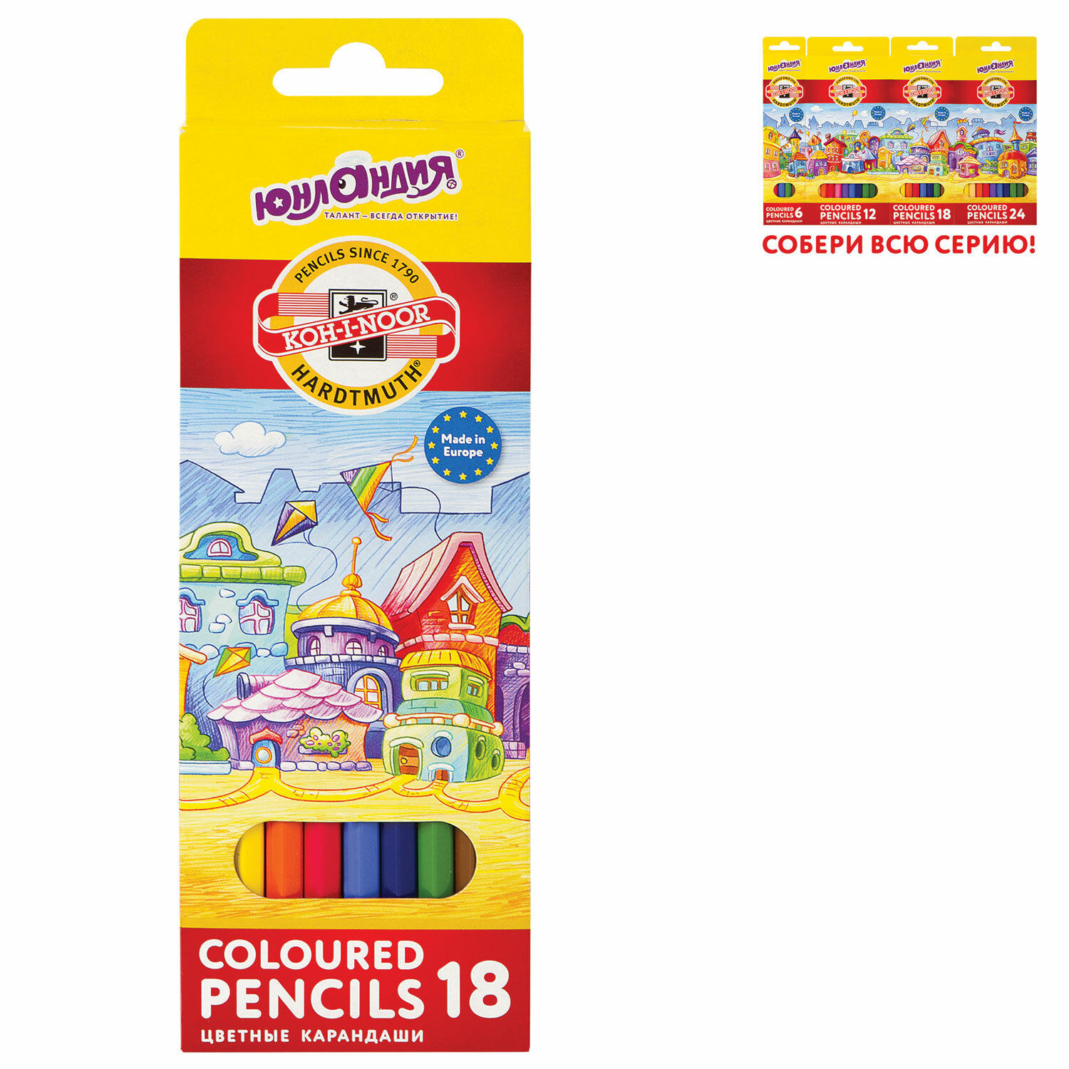 

Набор цветных карандашей ЮНЛАНДИЯ Домики KOH-I-NOOR EXCLUSIVE, шестигранные, 18шт., заточенные (181554), KOH-I-NOOR EXCLUSIVE
