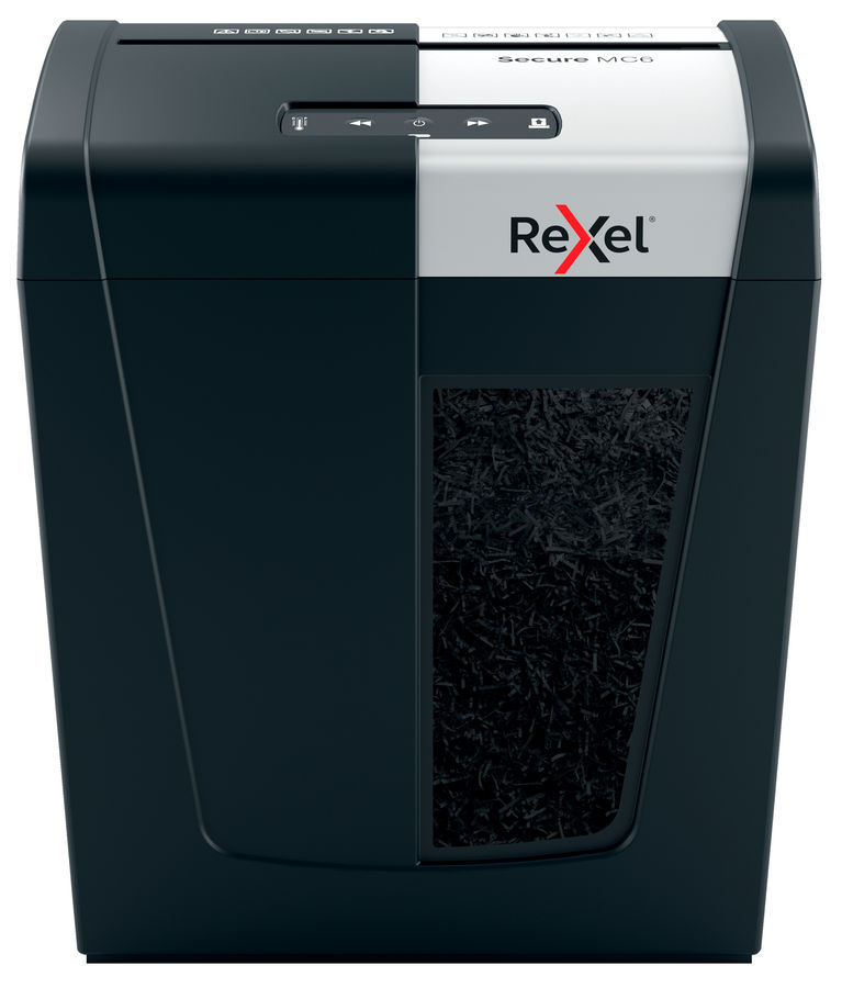 

Шредер Rexel Secure MC6 EU, секретность 4/P-5, 180 см/мин., фрагменты - 2мм x 1.5см, 18л, 6 листов, скрепки, скобы, черный (2020130EU), MC6 EU