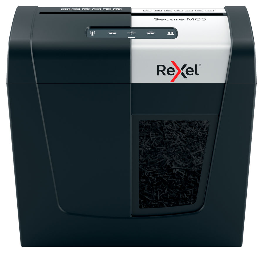 

Шредер Rexel Secure MC3 EU, секретность 4/P-5, 180 см/мин., фрагменты - 2мм x 1.5см, 10л, 3 листов, скрепки, скобы, черный (2020128EU), MC3 EU