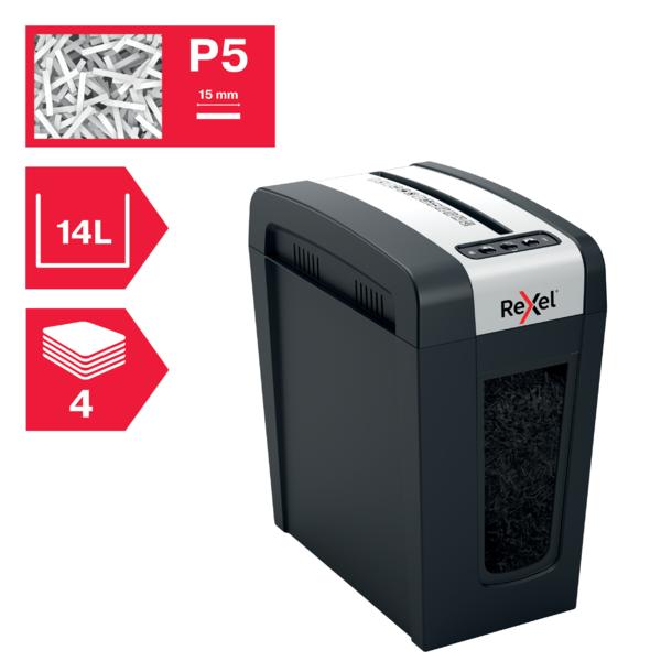 

Шредер Rexel Secure MC4-SL EU, секретность 4/P-5, 180 см/мин., фрагменты - 2мм x 1.5см, 14л, 4 листов, скрепки, скобы, черный (2020132EU), MC4-SL EU