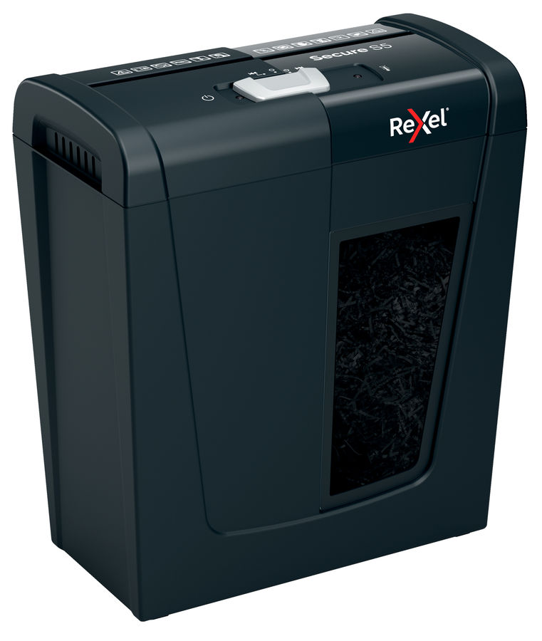 

Шредер Rexel Secure S5 EU, секретность 2/P-2, 180 см/мин., полосы - 6 мм, объем 10 л, кол-во листов до 5 шт., скрепки, скобы, черный (2020121EU), S5 EU