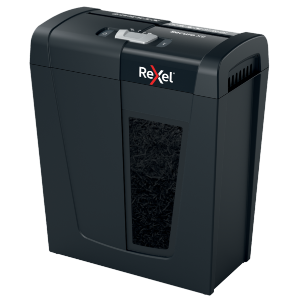 

Шредер Rexel Secure X8 EU, секретность 3/P-4, 180 см/мин., фрагменты - 4 мм x 4 см, объем 14 л, кол-во листов до 8 шт., скрепки, скобы, черный (2020123EU), X8 EU