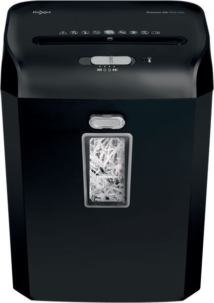 

Шредер Rexel Promax QS 12/23 S EU, секретность 2/P-2, 200 см/мин., полосы - 6мм, 23л, 12 листов, скрепки, скобы, карты, черный (2104584EU), QS 12/23 S EU