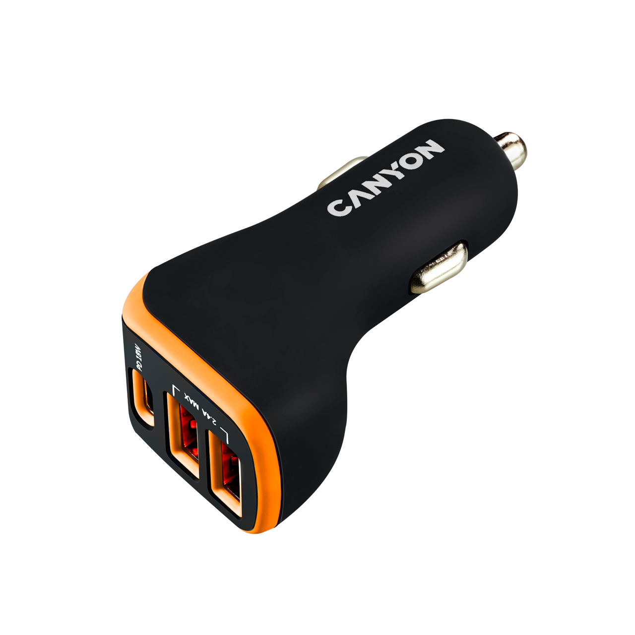 Автомобильное зарядное устройство CANYON С-08, 2xUSB, 1xUSB Type C, 2.4А, 18 Вт, PD, черный/оранжевый (CNE-CCA08BO)