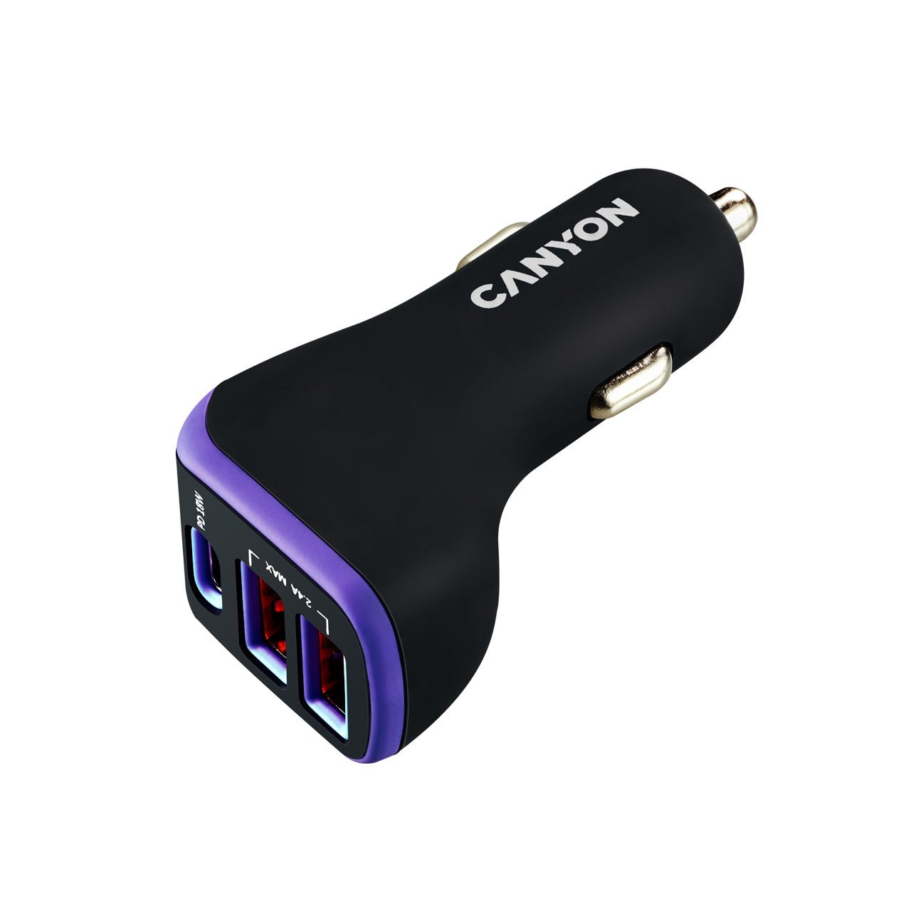 Автомобильное зарядное устройство CANYON С-08 2xUSB 1xUSB Type C 24А 18 Вт PD черныйфиолетовый CNE-CCA08PU 945₽