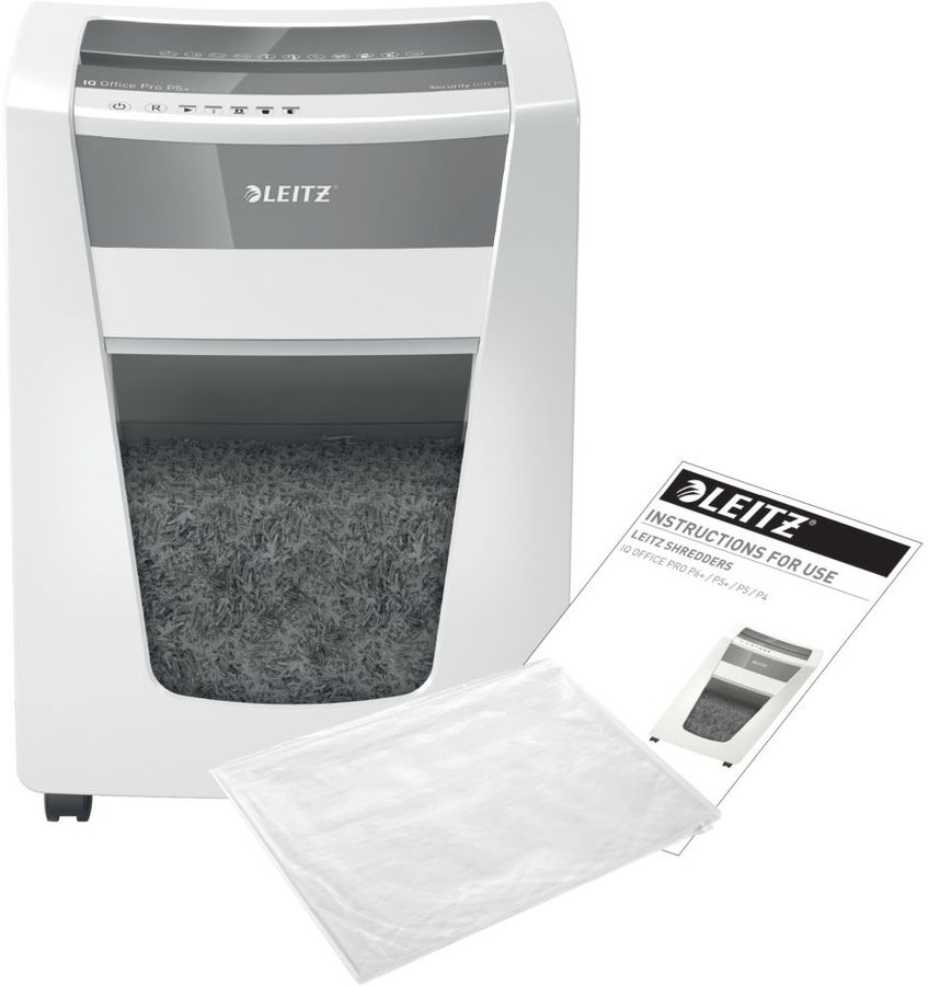 

Шредер Leitz IQ Office Pro, секретность 4/P-5, 180 см/мин., фрагменты - 2мм x 5мм, 30л, 7 листов, скрепки, скобы, белый (80040000), IQ Office Pro