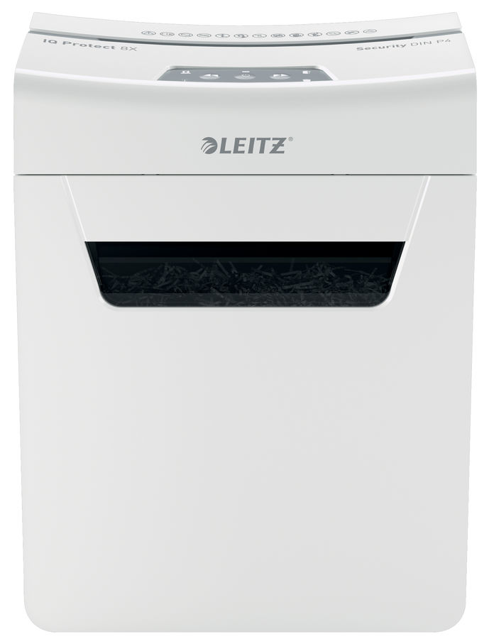 

Шредер Leitz IQ Protect Premium 8X, секретность 3/P-4, 180 см/мин., фрагменты - 4мм x 4см, 14л, 8 листов, скрепки, скобы, белый (80910000), IQ Protect Premium 8X