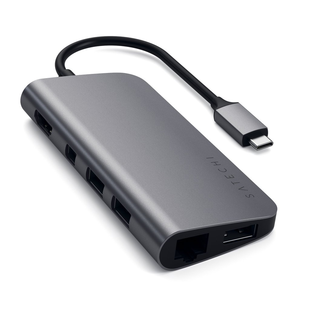 Мультипортовый адаптер Satechi Aluminum Type-C Multimedia Adapter, USB Type-C PD (49W), 3хUSB 3.0, HDMI, miniDP, GLAN, microSD/SD, серый космос (ST-TCMM8PAM) - фото 1