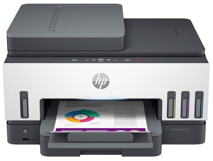 

МФУ струйный HP Smart Tank 790, A4, цветной, 15стр/мин (A4 ч/б), 9стр/мин (A4 цв.), 1200x1200dpi, дуплекс, АПД-35 листов, факс, сетевой, Wi-Fi, USB (4WF66A), 790