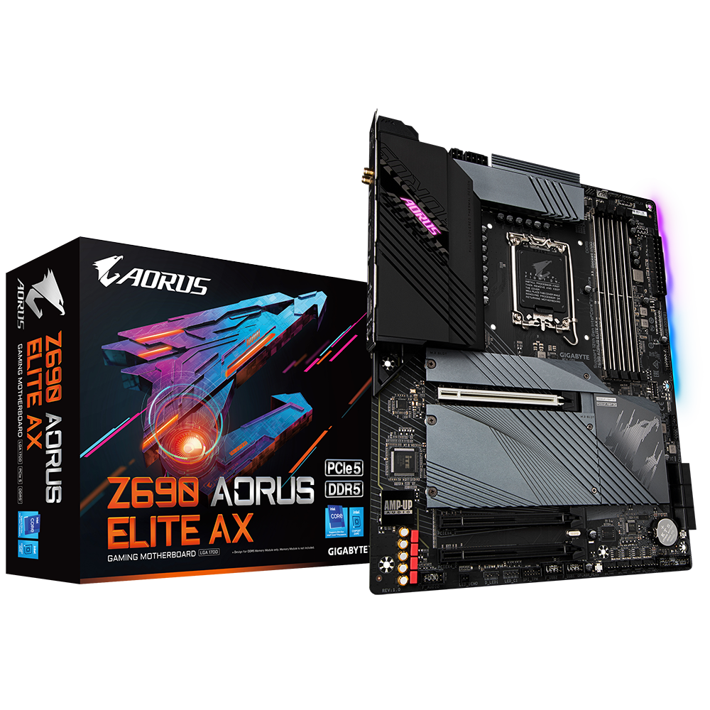 

Материнская плата GIGABYTE Z690 AORUS ELITE AX, LGA1700, Intel Z690, 4xDDR5 DIMM, 3PCI-Ex16, 6SATA3, 7.1-ch, 2.5GLAN, 7USB 3.2, 2USB Type-C, HDMI, DisplayPort, ATX, Retail, Z690 AORUS ELITE AX