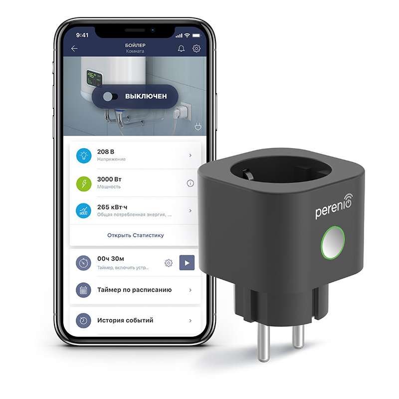 

Умная розетка Perenio Power, 4 кВт, 16А, Bluetooth/ZigBee, черный, Power