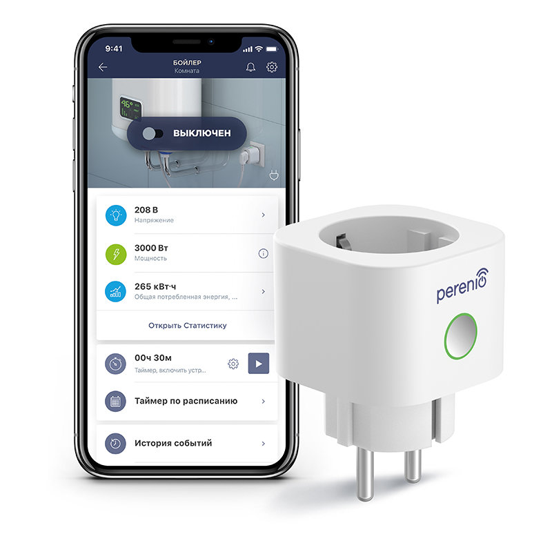 

Умная розетка Perenio Power, 4 кВт, 16А, Bluetooth, Power