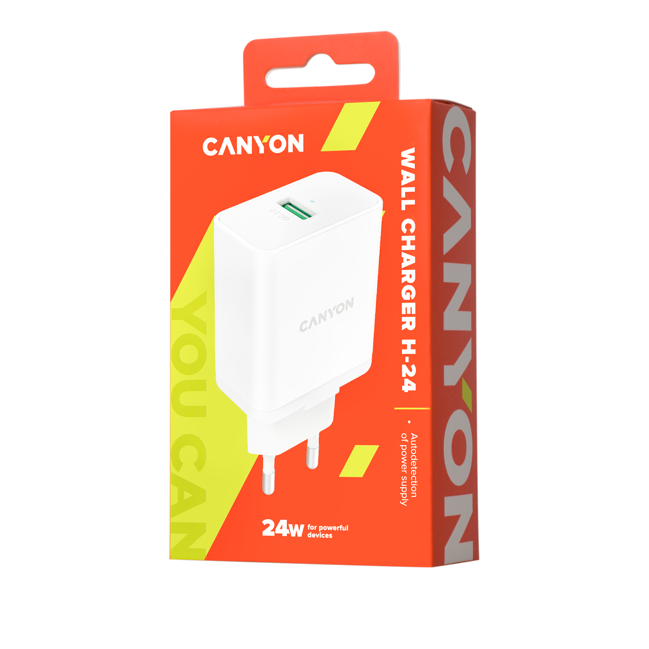 

Сетевое зарядное устройство Canyon H-24 24W, 1USB, Quick Charge, 3A, белый (CNE-CHA24W), H-24