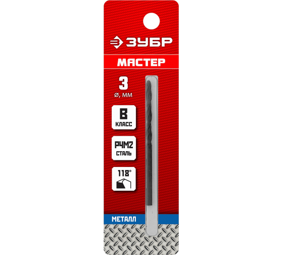 

Сверло ⌀3 мм x 6.1 см/3.3 см, Р4М2, по металлу, ЗУБР Мастер, 1 шт. (29605-3)