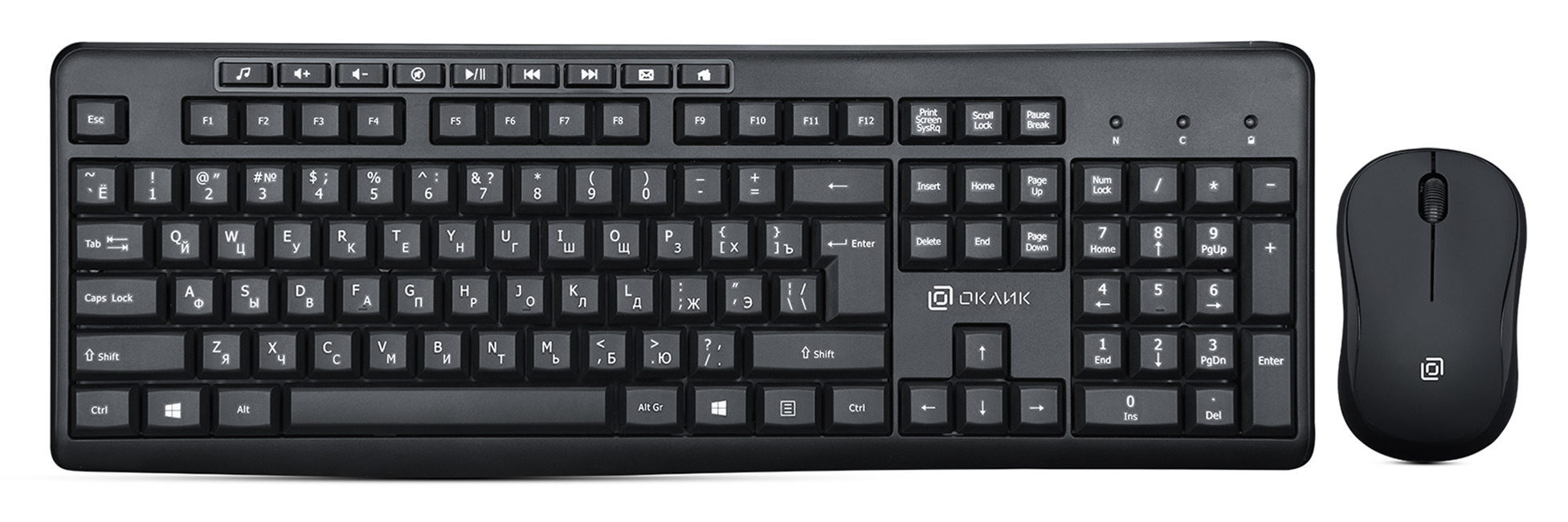 

Клавиатура + мышь Oklick 225M, беспроводная, USB, черный (1454537), 225M
