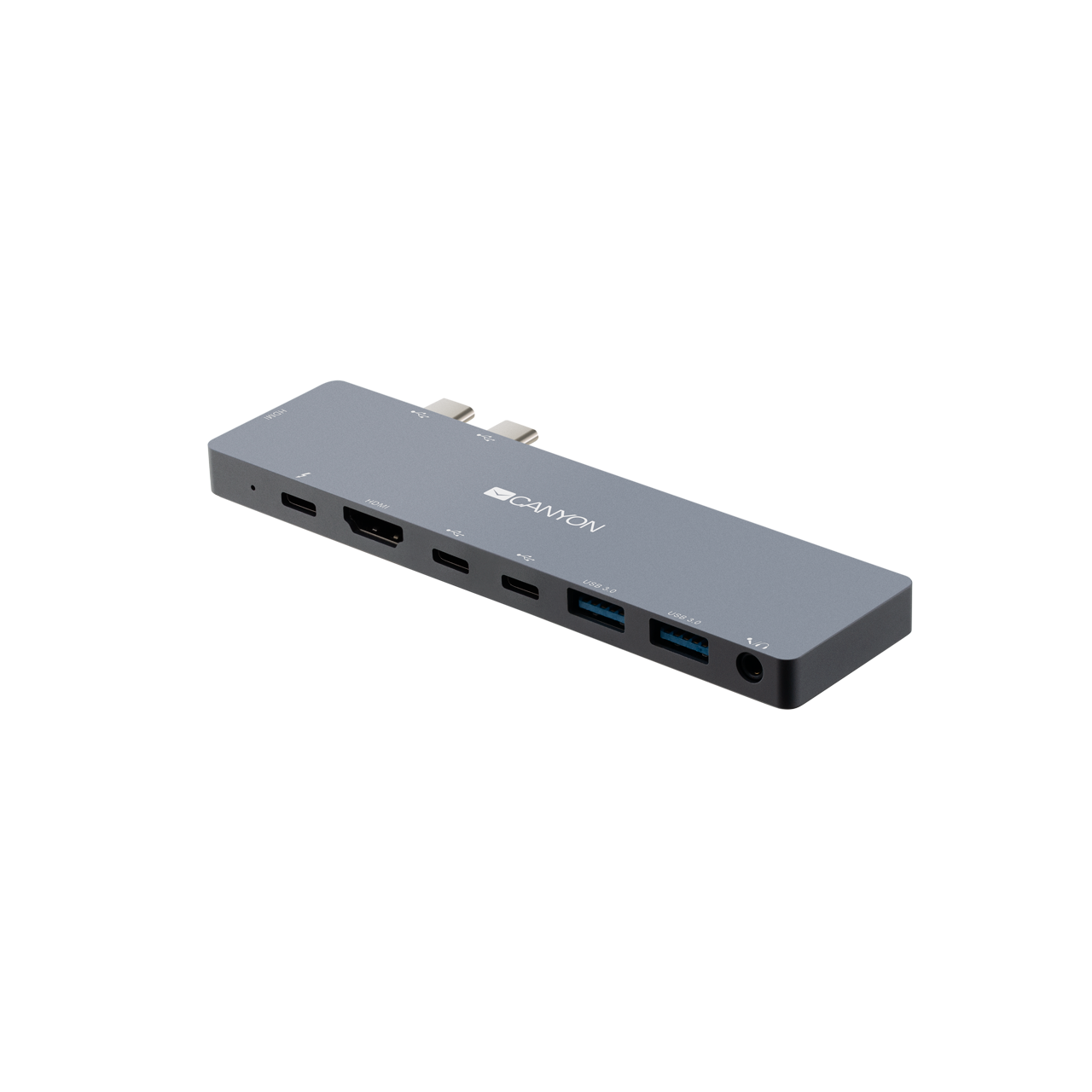 Мультипортовый адаптер Canyon DS-8 для Apple M1, 2хUSB 3.0, 2хHDMI, USB Type-C PD 87W, 2хUSB Type-C, Jack 3.5mm, серый/черный (CNS-TDS08DG)