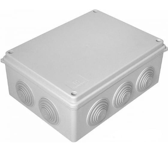 Коробка распределительная прямоугольная 20 см x 15 см, глубина 7.5 см, наружный монтаж, IP55, вводов:10, серый, с крышкой, атмосферостойкая, Промрукав HF (40-0325)