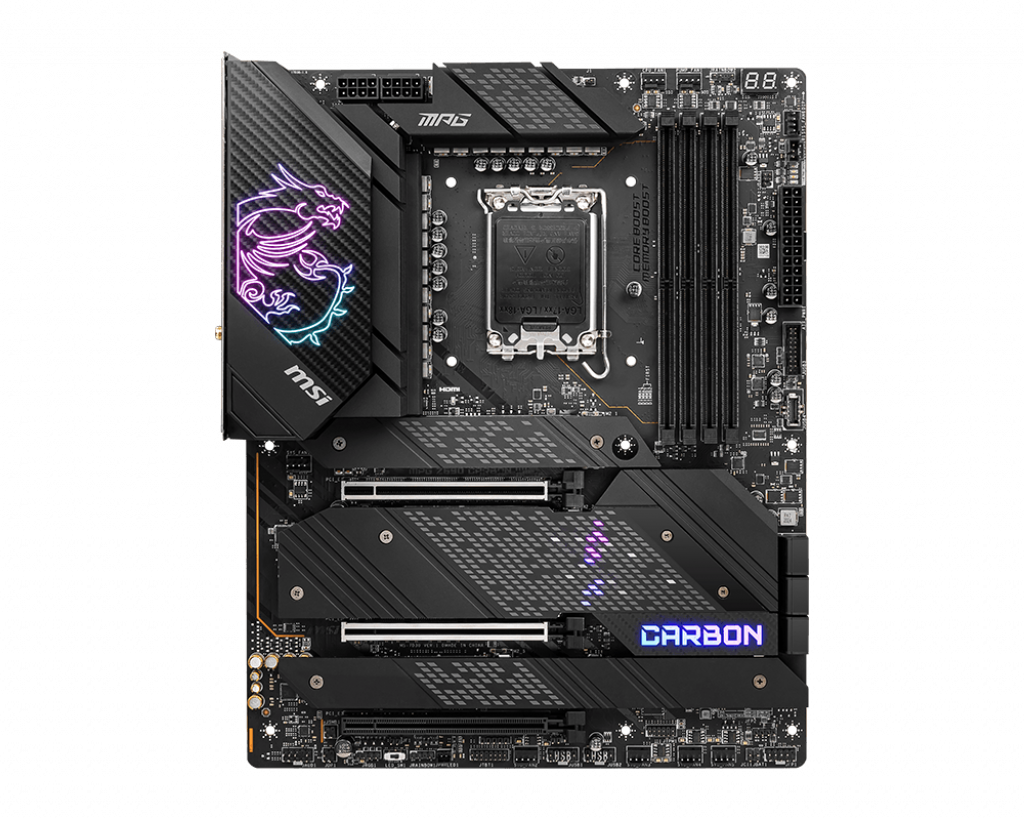 

Материнская плата MSI MPG Z690 CARBON WIFI, Socket1700, Intel Z690, 4xDDR5 DIMM, 3PCI-Ex16, 6SATA3, 7.1-ch, 2.5GLAN, 7 USB 3.2, 2 USB Type-C, HDMI, DP, ATX, Retail, MPG Z690 CARBON WIFI