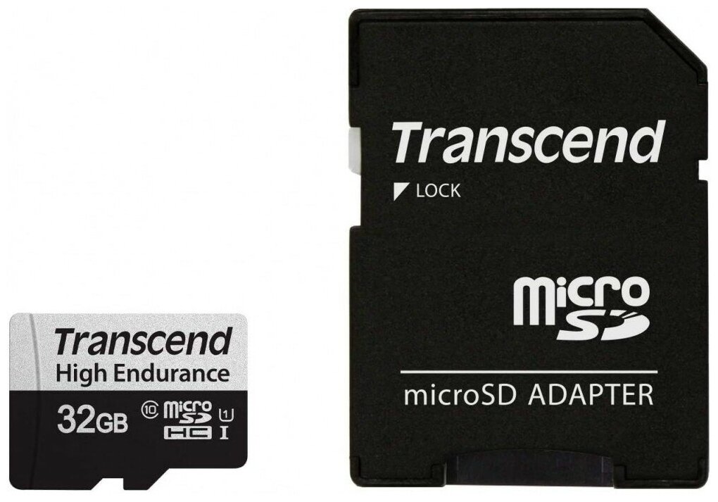 

Карта памяти 32Gb microSDHC Transcend High Endurance Class 10 UHS-I U1 + адаптер (TS32GUSD350V), 350V
