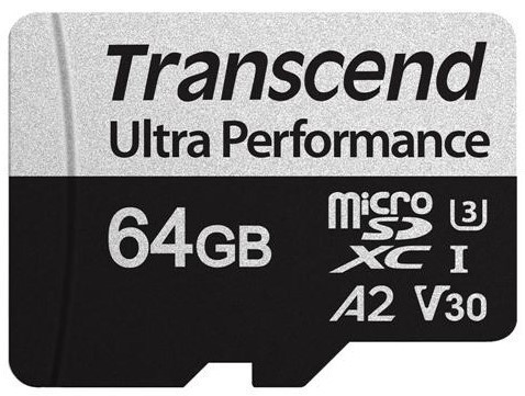 Карта памяти 64Gb microSDXC Transcend Ultra Performance Class 10 UHS-I U3 V30 A2 адаптер TS64GUSD340S 2000₽