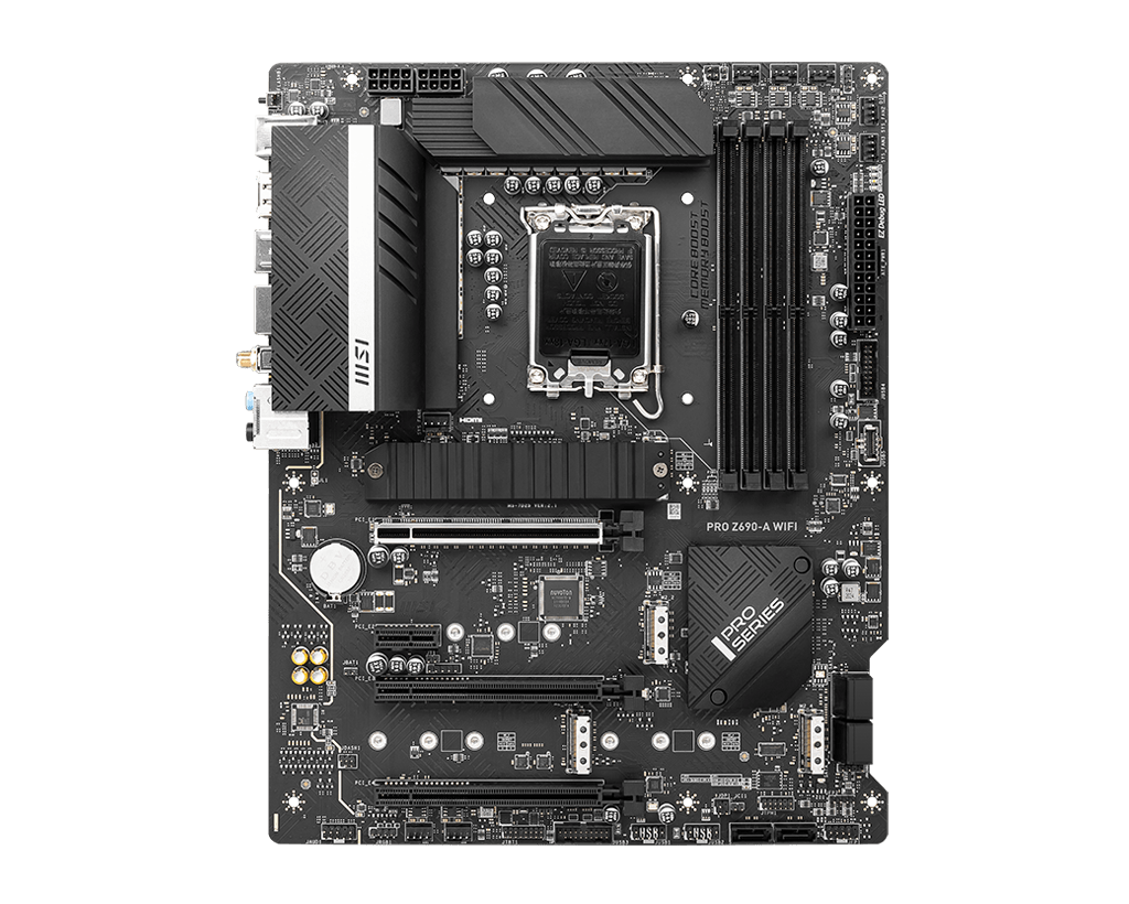 

Материнская плата MSI PRO Z690-A WIFI, Socket1700, Intel Z690, 4xDDR5 DIMM, 3PCI-Ex16, 6SATA3, 7.1-ch, 2.5GLAN, 7 USB 3.2, 2 USB Type-C, HDMI, DP, ATX, Retail, PRO Z690-A WIFI