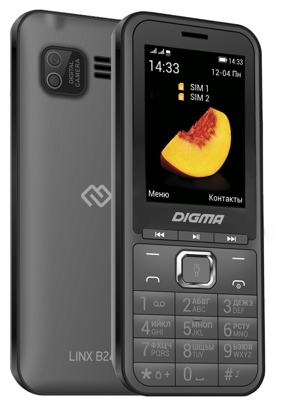 

Мобильный телефон DIGMA LINX B241, 2.44" 320x240 TFT, Spreadtrum SC6531E, 32Mb RAM, 32Mb, BT, 1xCam, 2-Sim, 3000 мА·ч, micro-USB, серый (LT2073PM), LINX B241