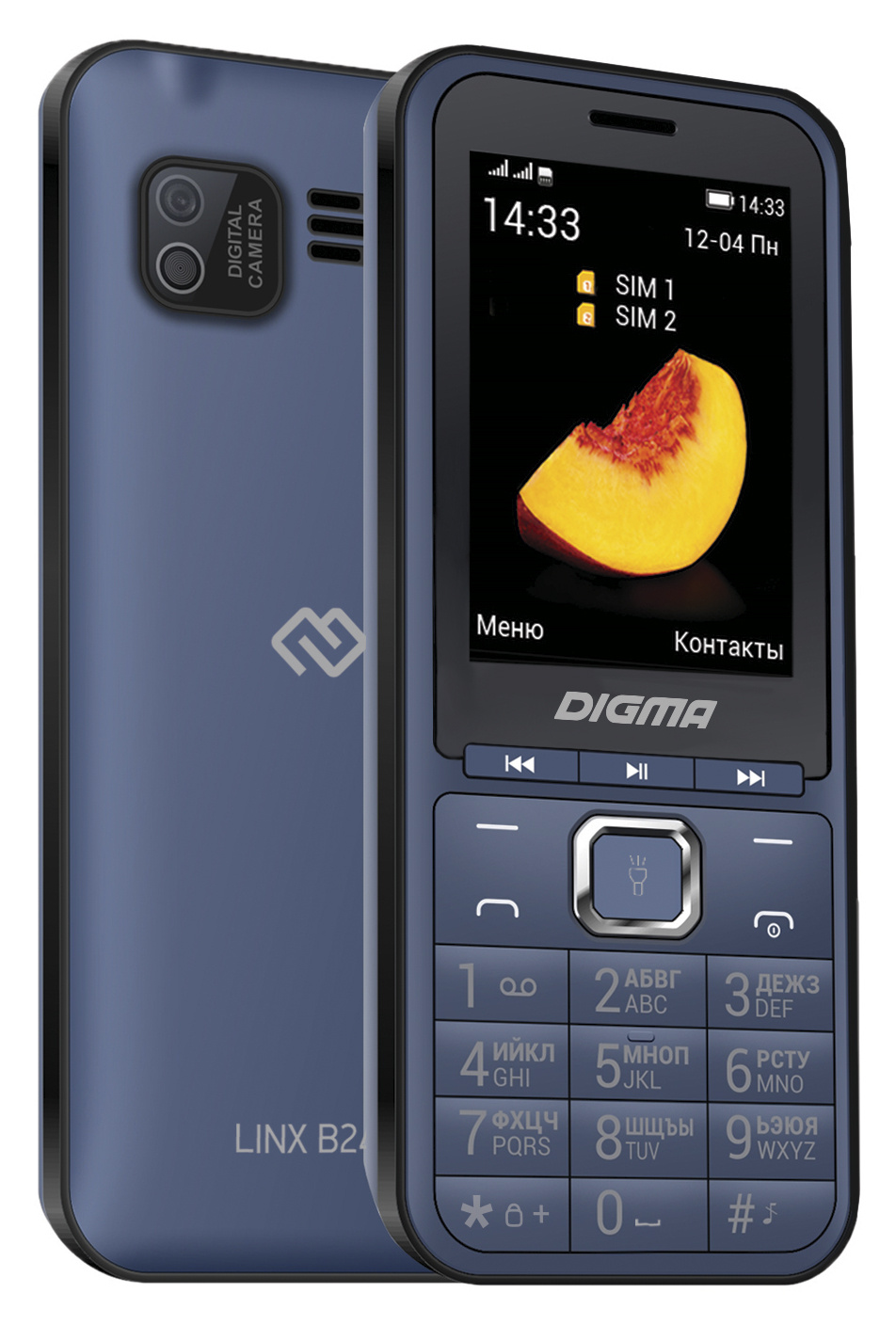 

Мобильный телефон Digma LINX B241, 2.44" 320x240 TFT, SC6531E, 0,032 RAM, 0,032, BT, 1xCam, 2-Sim, 3000mAh, micro-USB, темно-синий (LT2073PM), LINX B241
