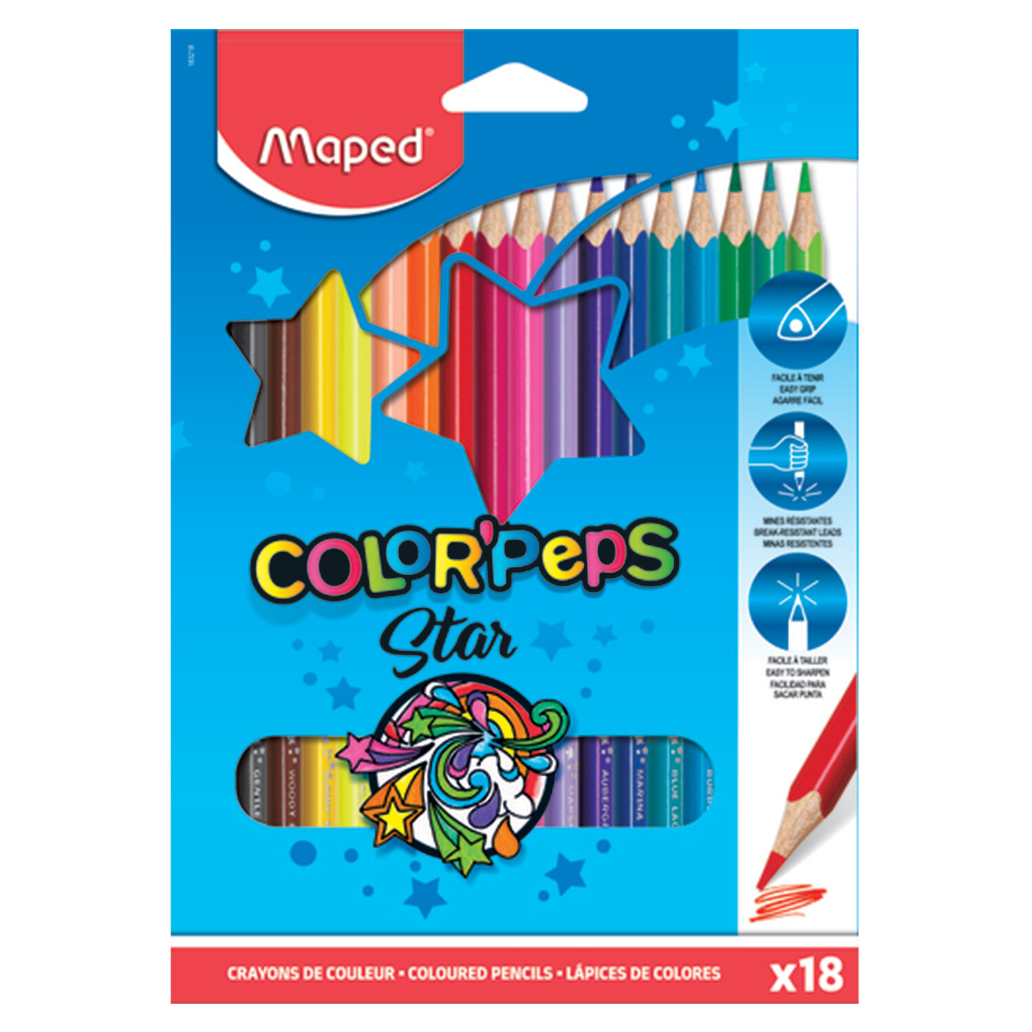

Набор цветных карандашей Maped Color Pep's, трехгранные, 18 шт., заточенные (183218)