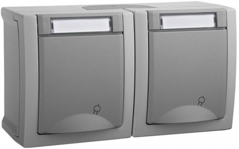 

Розетка Panasonic Pacific, открытый монтаж, 2-х постовая, с з/к, со шторками, с крышкой, 16A, в сборе, IP54, серый (WPTC48002GR-RU), 0