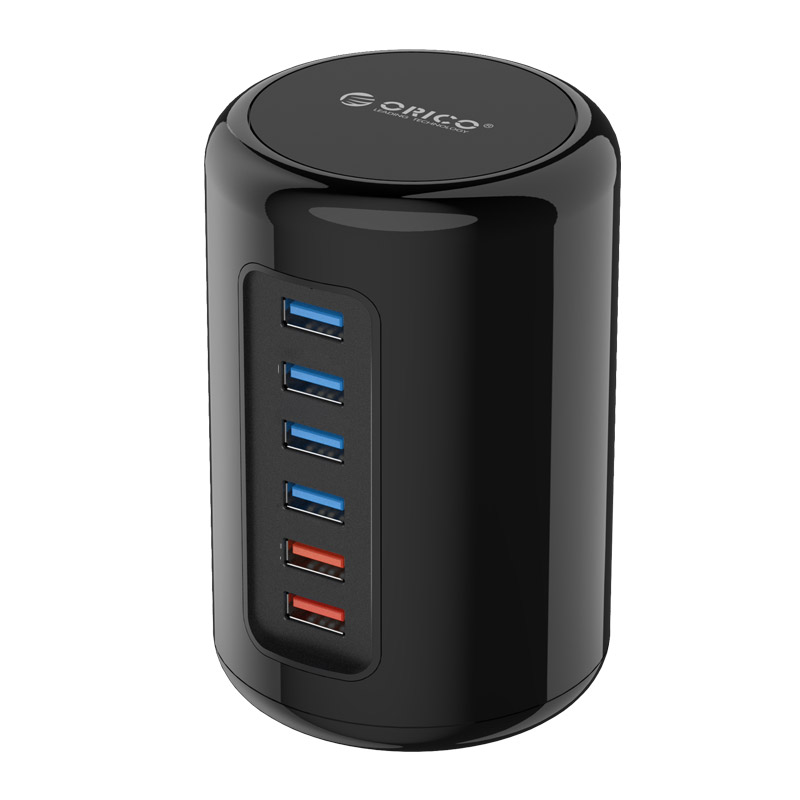 

Концентратор Orico RH4CS, 6xUSB 3.0, блок питания, черный + 2 порта для зарядки мобильных устройств (RH4CS-BK), RH4CS