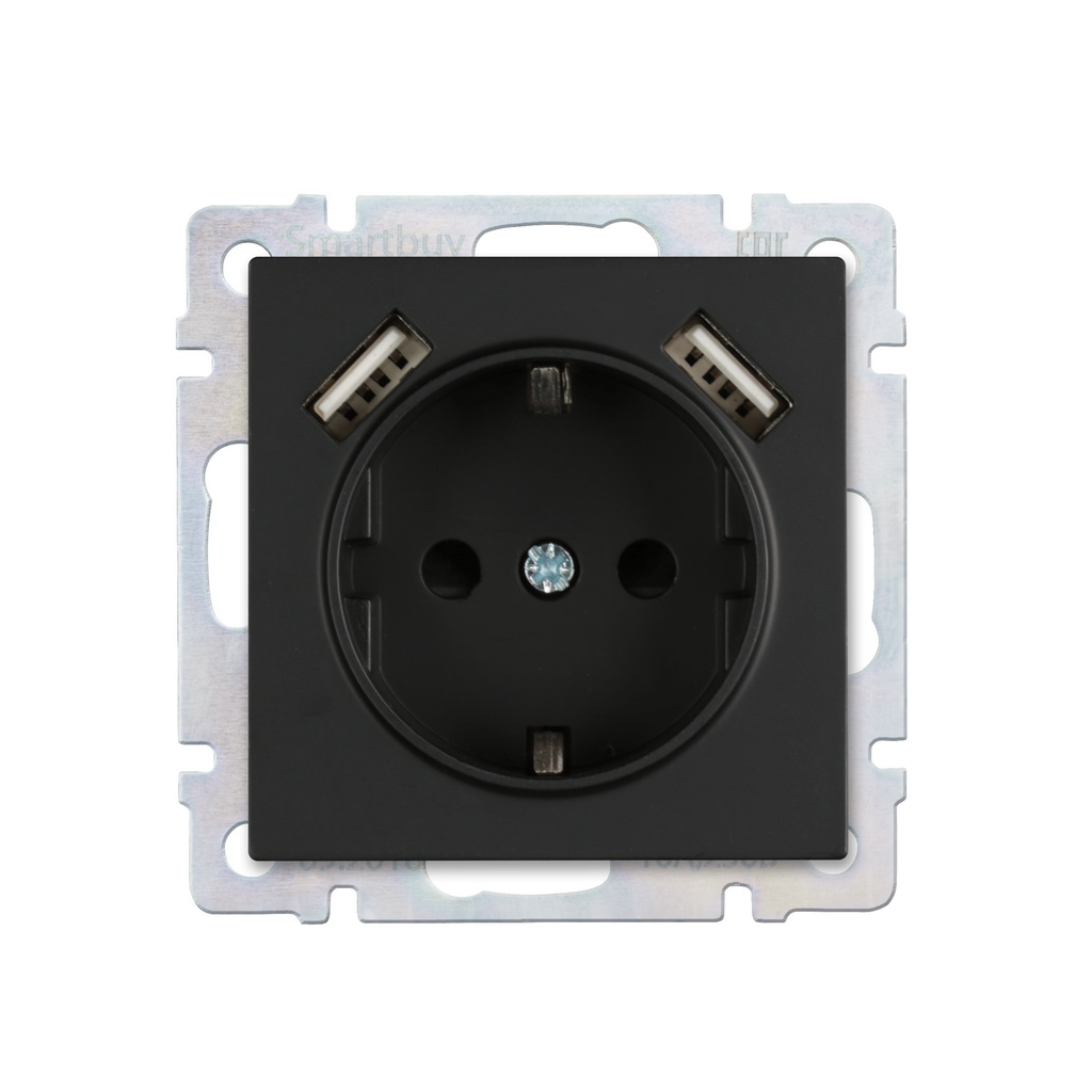 

Розетка SMARTBUY Нептун, скрытый монтаж, однопостовая, с з/к, 16A, механизм с накладкой без рамки, IP20, 2xUSB, черный (SBE-05b-16-S1-USB), 0