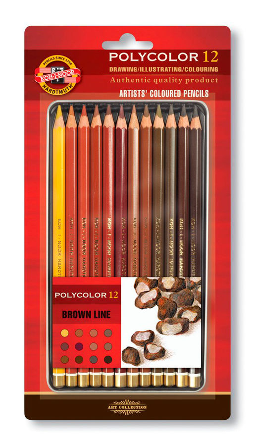 

Набор цветных карандашей KOH-I-NOOR Polycolor Brown Line, шестигранные, 12 шт., заточенные (3822012014BL), Brown Line