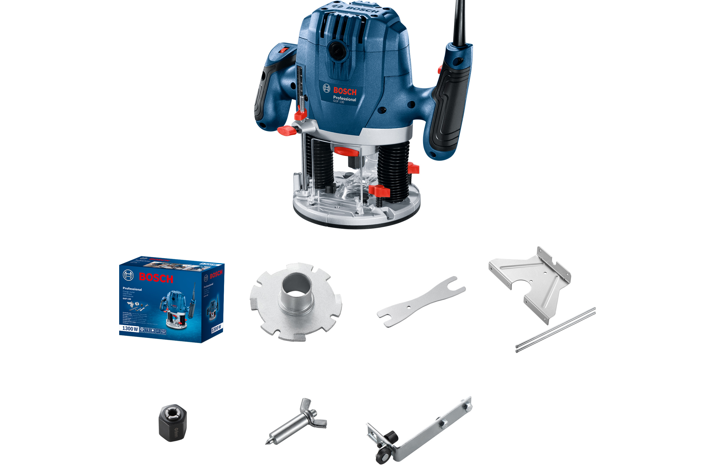 

Фрезер вертикальный Bosch, 1.3 кВт, скорость вращения 11000 об/мин - 28000 об/мин, глубина фрезерования 5.5 см, размер цанги 6, регулировка скорости вращения, 3.5 кг