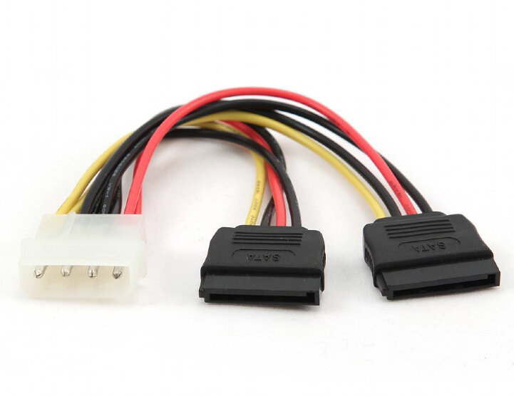 Кабель-переходник 2xSATA 15-pin(M)-Molex(F) Bion 15 см