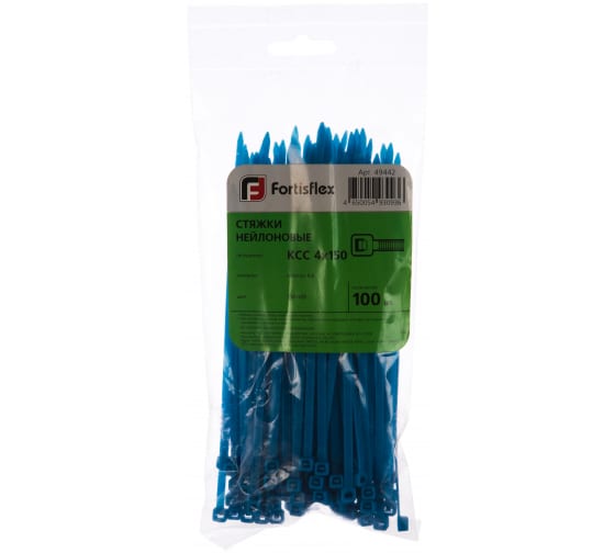 

Стяжка FORTISFLEX, 4мм x 15см, 100шт., синий (49442), 0