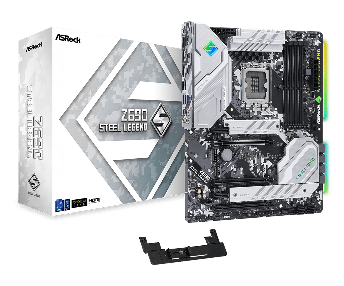 

Материнская плата ASRock Z690 STEEL LEGEND, Socket1700, Intel Z690, 4xDDR4, 3PCI-Ex16, 8SATA3, 7.1-ch, 2.5GLAN, 9 USB 3.2, 2 USB Type-C, HDMI, DP, ATX, Retail, Z690 STEEL LEGEND