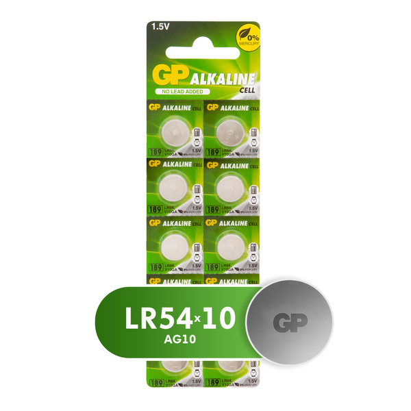 

Батарейка GP 189A, LR54/AG10/LR1130/G10/189/GP89A/389/SR1130W, 1.5V, 10 шт. (189FRA-2C10250/5000)