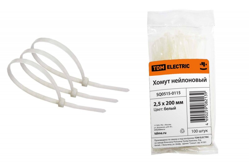 

Стяжка TDM SQ0515-0115, 2.5мм x 20см, 100шт., белый (SQ0515-0115), SQ0515-0115
