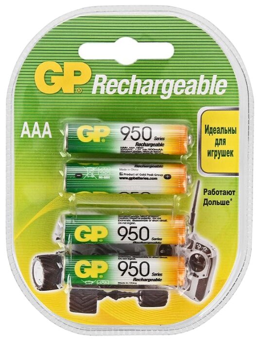 

Аккумулятор GP Rechargeable, AAA/аккумулятор, 1.2V 950 мА·ч, 4 шт. (95AAAHC-2DECRC4)