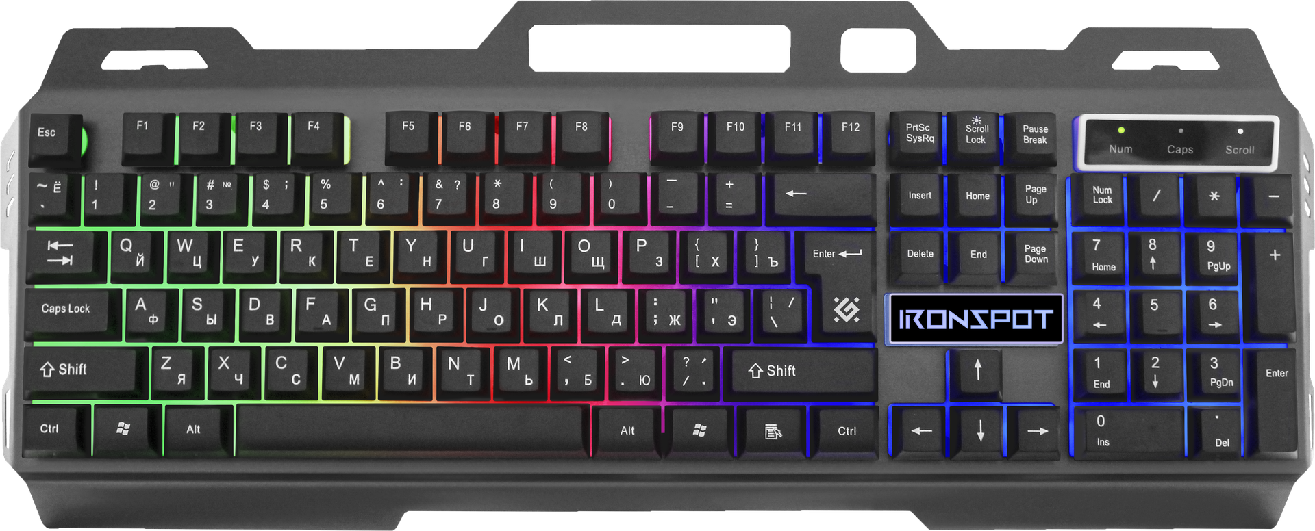 

Клавиатура проводная Defender IronSpot GK-320L, мембранная, подсветка, USB, черный (45320), IronSpot GK-320L