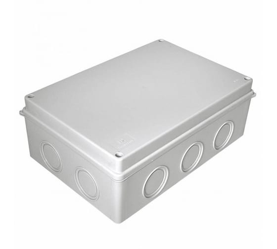 Коробка распределительная прямоугольная 260ммx175мм, глубина 90мм, наружный монтаж, IP55, вводов:10, серый, с крышкой, Промрукав (40-03315)