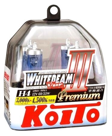 

Лампа автомобильная галогенная Koito Whitebeam, ближний/дальний свет, 60/55, 12В, H4, 2шт. (P0744W)