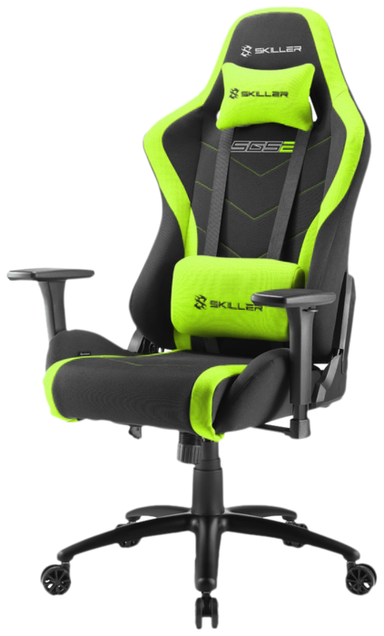 Игровое кресло Sharkoon Skiller SGS2 чёрно-зелёное, ткань, регулируемый угол наклона, механизм качания (плохая упаковка)